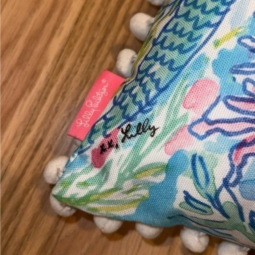 Lilly Pulitzer Mermaid Preppy Outdoor Pom Pom‎ Pillow 12 x 20